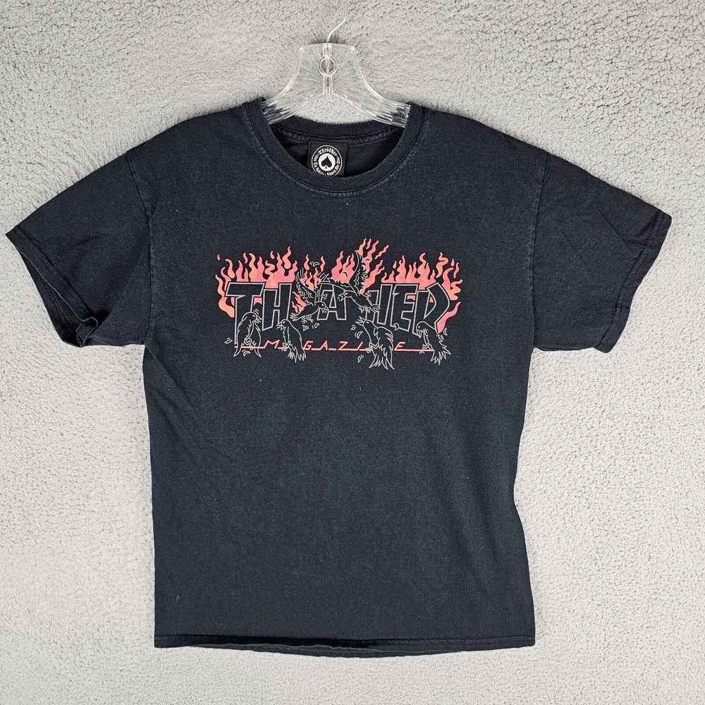 Thrasher T-Shirt Mens Medium Black Magazine Skater Fire Birds Graphic Pullover
